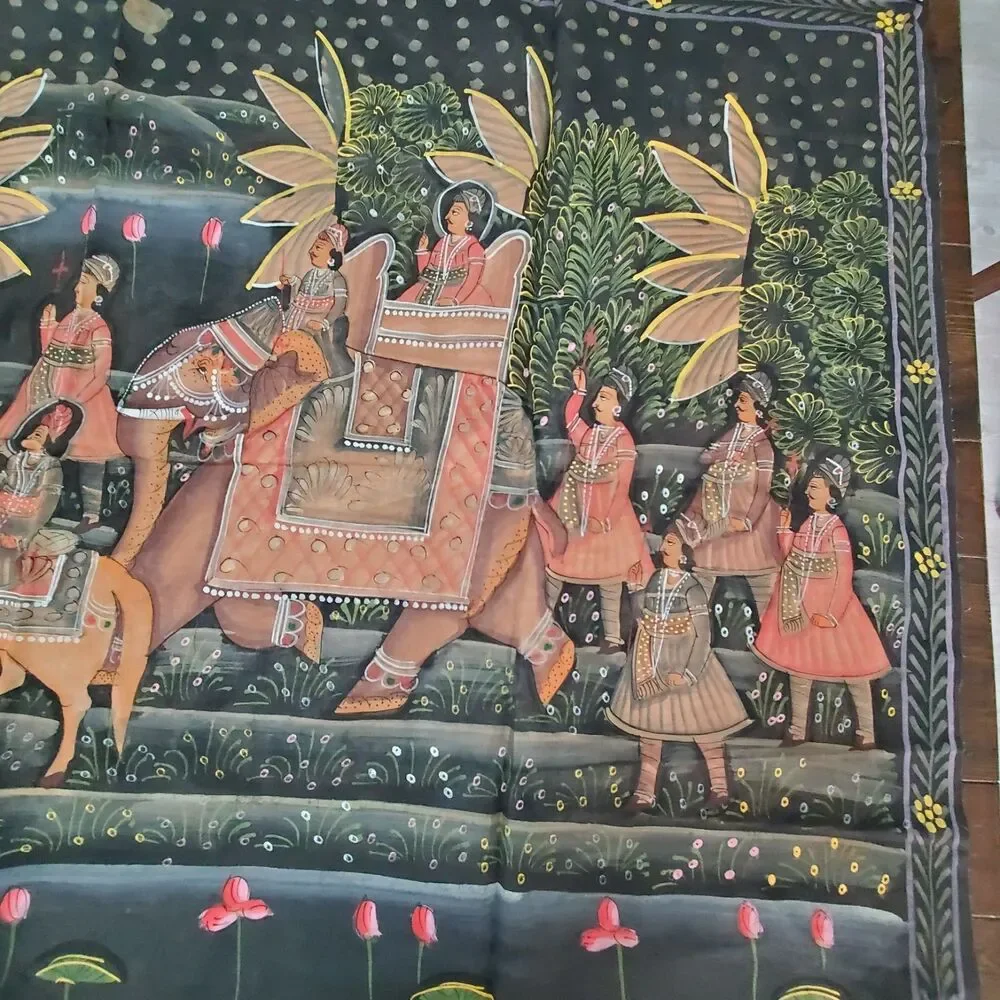 Vintage Tapestry Hand Painted India Traditional Royal Procession Scene 60x40